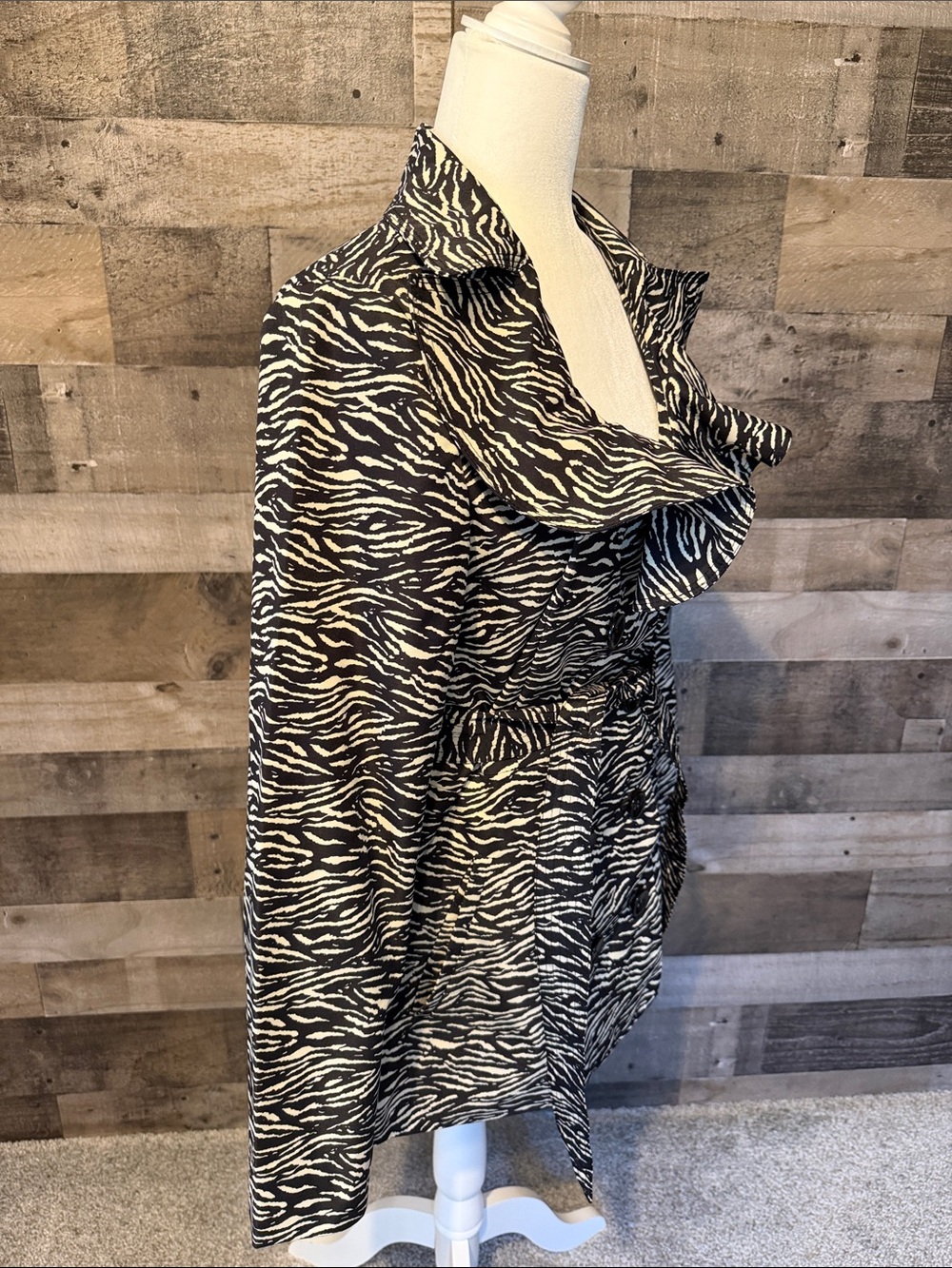 Sandro Studio Double Breasted Zebra Trench Coat Size M - Picture 3 of 16